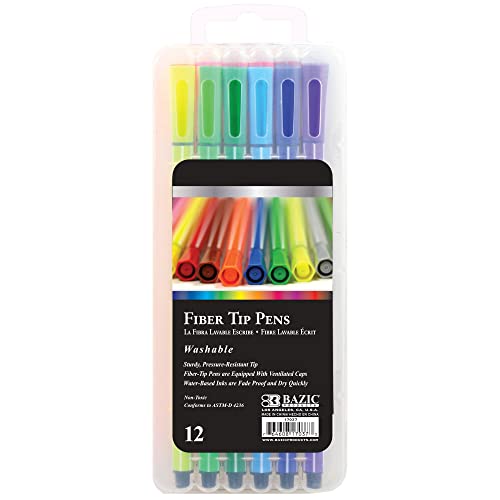 BAZIC 12 Color Washable Fiber Tip Pen