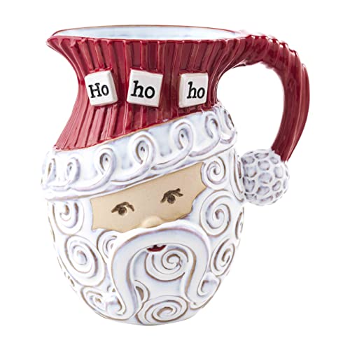 Mud Pie Santa Claus Christmas Pitcher, White/Red, 55 oz, Stoneware