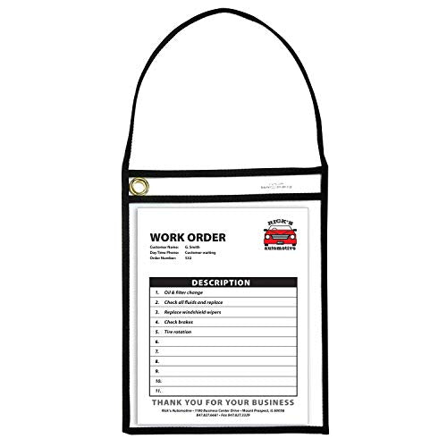 C-Line Shop Ticket Holders with Straps, Stitched, Black, Both Sides Clear, 9" x 12", Box of 15 (41922)