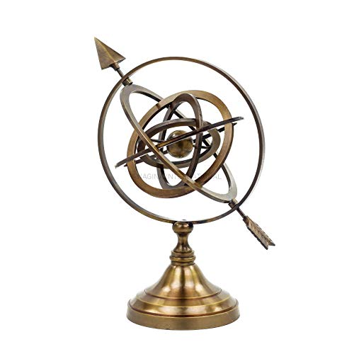 Authentic Brass Nautical Artifact Sphere Globe With Pierced Arrow Brass | Collectible Figures For Homes | Nagina International