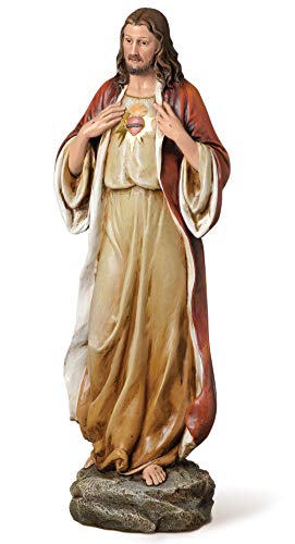 Roman Sacred Heart Of Jesus Warm Brown Tones 5 x 13.75 Resin Stone Tabletop Figurine