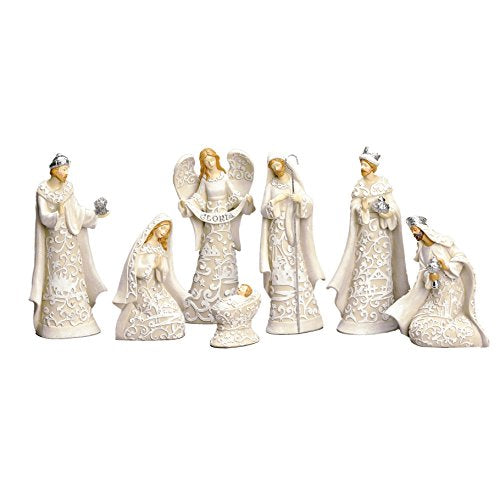 Roman Nativity Sets Exclusive 7-Piece, Features The Holy Family with The 3 Kings and a Gloria Angel, 7.5-Inch