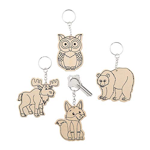 Fun Express Color Your Own Forest Animals Wood Keychains - Crafts for Kids and Fun Home Activities