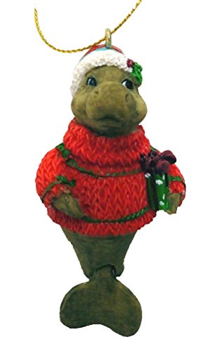 Beachcombers Manatee Christmas Ornament with Santa Hat and Hinged Tail