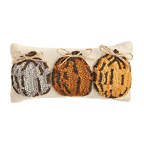 Mud Pie Pumpkin Trio Mini Hooked Pillow, 6" x 12", Cotton