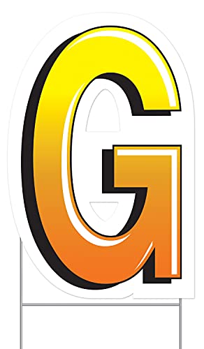Beistle Plastic Letter G Yard Sign with Metal Stakes-Happy Birthday Party Outdoor Lawn Decoration, 18" x 11.75", Yellow/Orange/White/Black