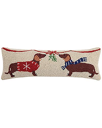 Peking Handicraft Mistletoe Dachshunds Holiday Hooked Pillow 8 x 24