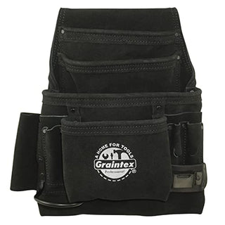 Graintex SS2780 10 Pocket Nail & Tool Pouch Black Color Suede Leather for Constructors, Electricians, Plumbers, Handymen