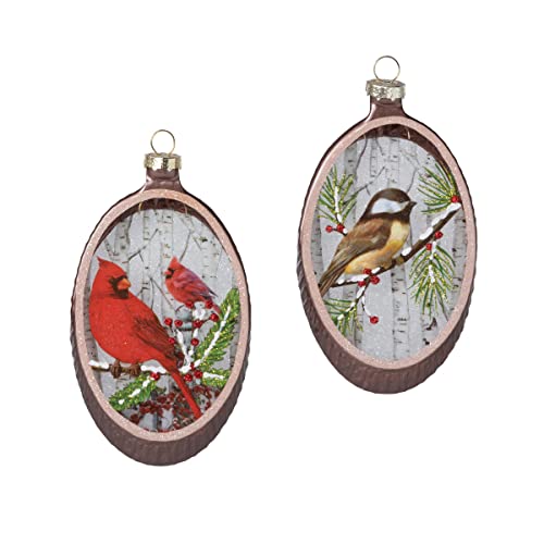 Park Hill Collection XAO20810 Woodland Birds on Glass Disc Ornament, Set of 2