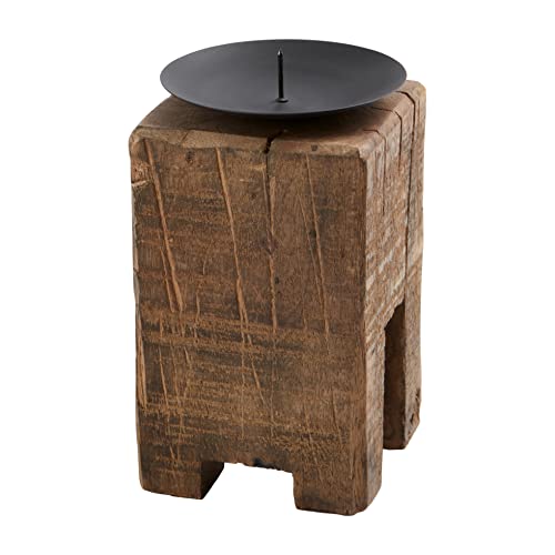 Mud Pie Reclaimed Block CandleHolder, Small, Brown