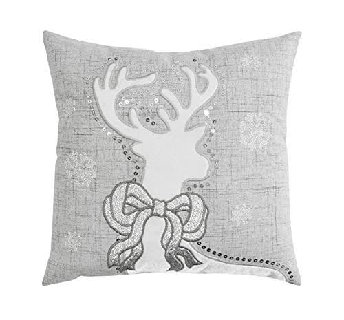 Comfy Hour Let It Snow Collection 14"x14" Winter Christmas Reindeer Wearing Bowtie Snowflake Accent Pillow Throw Pillow Seasonal Cushion, Polyester