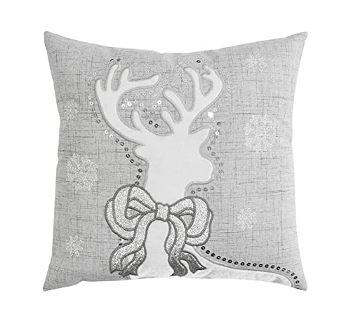 Comfy Hour Let It Snow Collection 14"x14" Winter Christmas Reindeer Wearing Bowtie Snowflake Accent Pillow Throw Pillow Seasonal Cushion, Polyester
