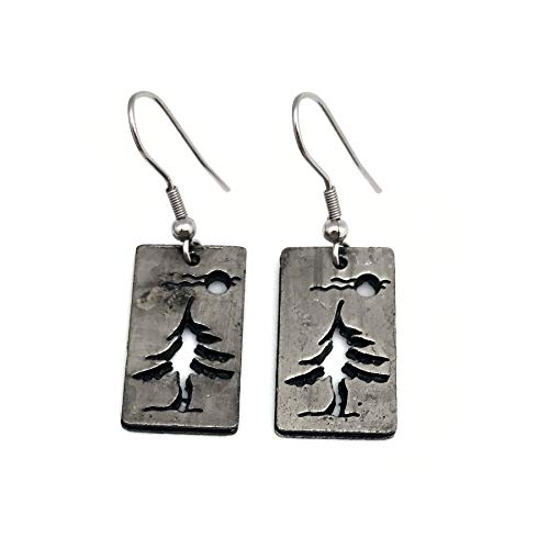 ANJU JEWELRY Pewter Pendant Earring - Pine Tree with Moon