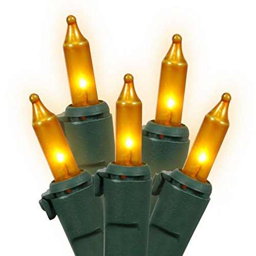 Vickerman Mini Light Icicle Set Features 100 Bulbs on Green Wire with 4" Bulb Spacing and 5.5" Drop Spacing for Indoor/Outdoor Use, 9', Gold