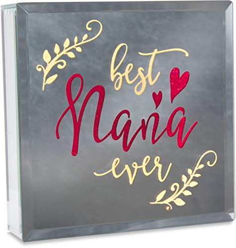 Pavilion Gift Company Best Nana Ever 6" Lit-Mirrored Plaque, 6 x 6 Inch, Red