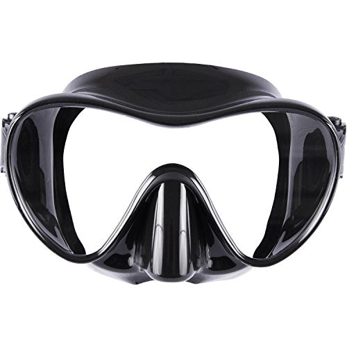 IST MP110 Frameless Dive Mask, Single Panoramic Shatterproof Lens for Scuba Diving & Snorkeling (Black Silicone)