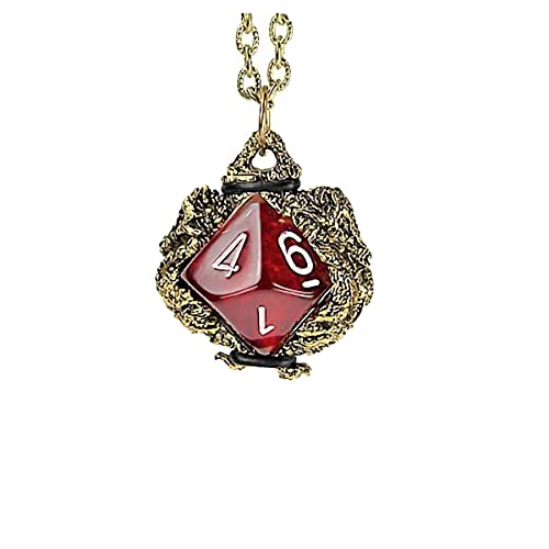 Chessex Pendant Gold Finish Dragons, Dice Holder Necklace with D10 Dice