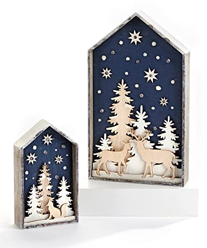 Giftcraft 681942 Christmas Laser Cut Shadow Boxes with Fox and Reindeer, Set of 2, Medium Density Fiberboard