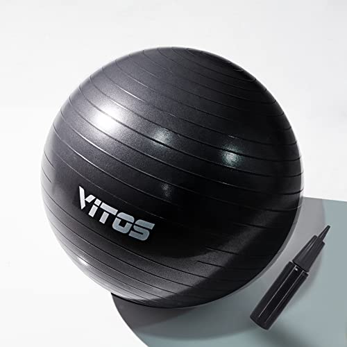 Vitos Anti Burst Exercise Yoga Ball | Extra Thick Non Slip Supports 2200LB for Fitness Stability Birth Balance Pilates Workout Guide Quick Pump Included Professional Quality Design (Black, 55 cm)