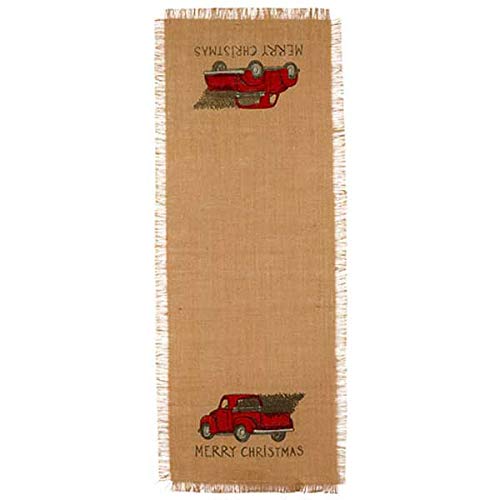 Country House Collection The Country House Red Truck Christmas Burlap Runner (13" x 36")