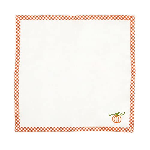 Two's Company Gingham Gathering Set of 4 Cloth Napkins w/Pumpkin Embroidery
