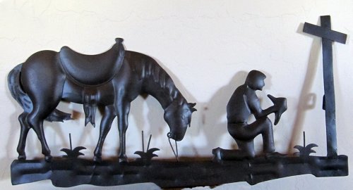 De Leon Collections Western,Cowboy,Metal Art,Horse,Praying At Cross