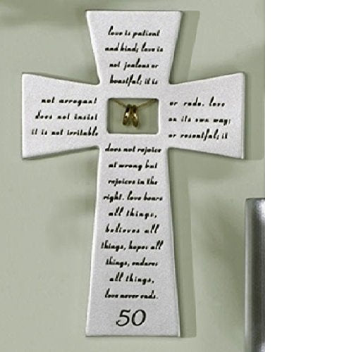 Roman 50th Wedding Anniversary "Love Never Fails" Wall Cross