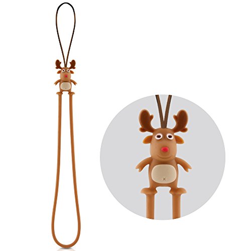 Bone Collection Multi-Purpose Hand Wrist Strap with Cute Animal Cartoon Phone Charm Elastic Silicone Lanyard Bracelet for Cell Phone iPhone Case ID Holder Name Badge Keys Keychain USB Flash Drive - Reindeer