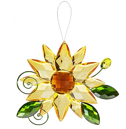 Ganz Crystal Acrylic 6 Inches Medium Sunflower Hanging Ornament with Leaves