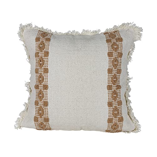 Foreside Home & Garden Tan Border Stripe 18X18 Hand Woven Filled Pillow