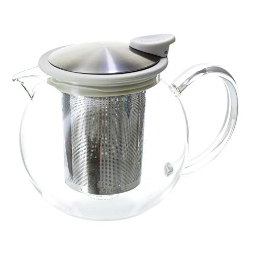 FORLIFE Bola Glass Teapot with Basket Infuser, 25oz./750ml., White