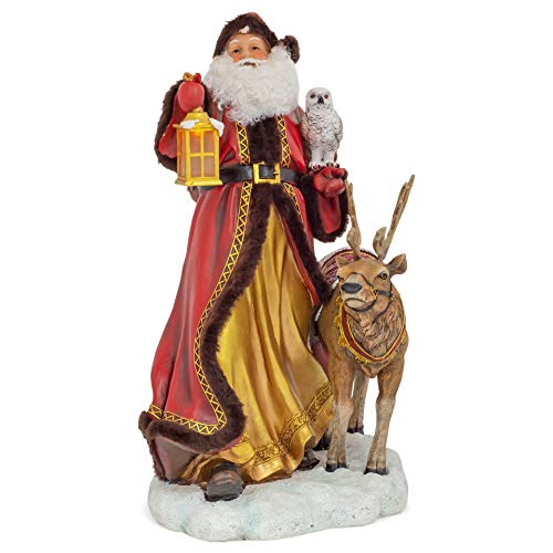 Roman 133561 Led Santa with Large Deer and Owl Figurine, 19 inch, Multicolor