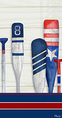Boston International IHR Ideal Home Range 3-Ply Paper Napkins Coastal Nautical Beach Designs, 16-Count Guest Size, Port Oars