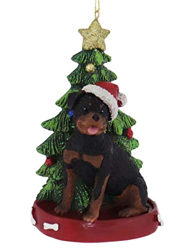 Kurt Adler ROTTWEILER WITH CHRISTMAS TREE ANE LIGHTS ORNAMENT FOR PERSONALIZATION