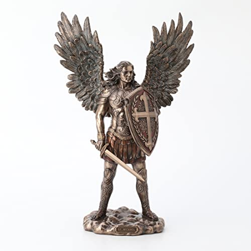 Unicorn Studio VERONESE Resin Statues St. Michael The Archangel in Battle Gear Bronze Finish Statue 10.5 X 13.75 X 4.5 Inches Bronze