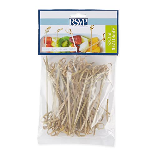 RSVP International 4.5" Bamboo Appetizer Knot & Cocktail Picks, 50 Count | Beautiful, Compostable Bamboo | Use for Drinks, Cakes, Appetizers & More