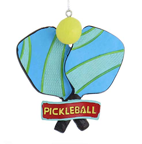 Ganz Bright Blue Green Pickle Ball Racket Ball 3.75 inch Resin Decorative Christmas Ornament