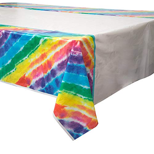 Unique Industries Unique tableware Tie Dye Plastic Tablecloth, 84" x 54", Multicolor