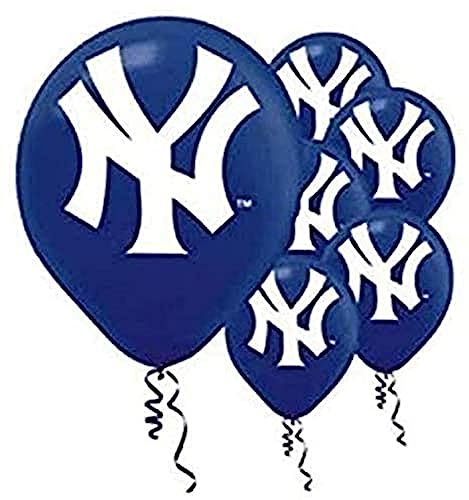 amscan New York Yankees Major League Baseball Collection Printed Latex Balloons, Party Decoration,Blue/White,6 pieces