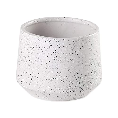 Napco Speckle Glazed Ceramic Pot for Indoor Plants Planter with Saucer, 7x7, White and Black