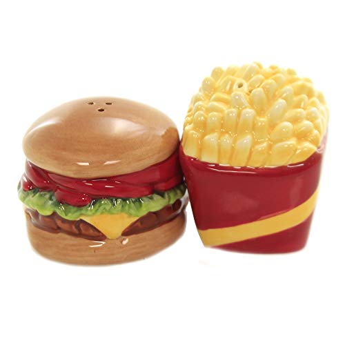 Pacific Trading Giftware New! 4" Burger and Fries Magnetic Salt and Pepper Shakers