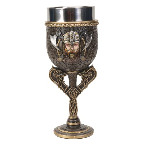Pacific Trading Summit Collection Drakkar Viking Goblet 7 fl oz Nordic Ruins Longship Handle Design Stainless Steel Rim