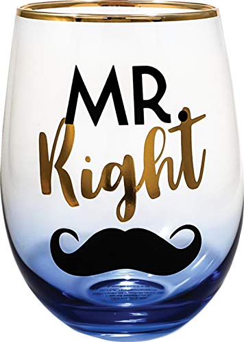Spoontiques 21723 Mr. Right Stemless Glass, 20 ounces, Blue