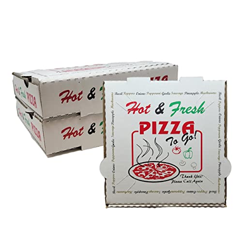 DHG Professional 50 Pack Pizza Box 4 Color Print "Hot & Fresh" Pizza - Base Color White (10" x 10")