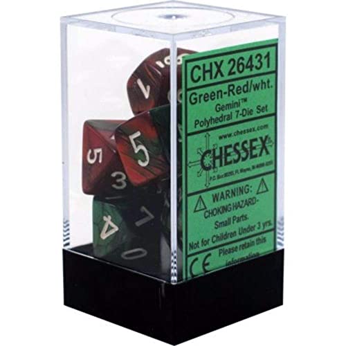Chessex CHX26431 Dice-Gemini Green-Red/White Set, One Size, Multicolor
