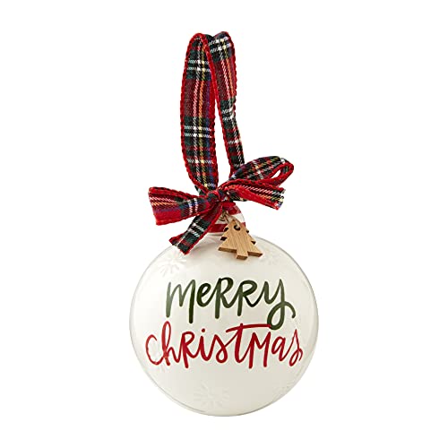 Mud Pie Ceramic Christmas Ball Ornament, Merry Christmas, 4.5 x 4 inch, Dolomite