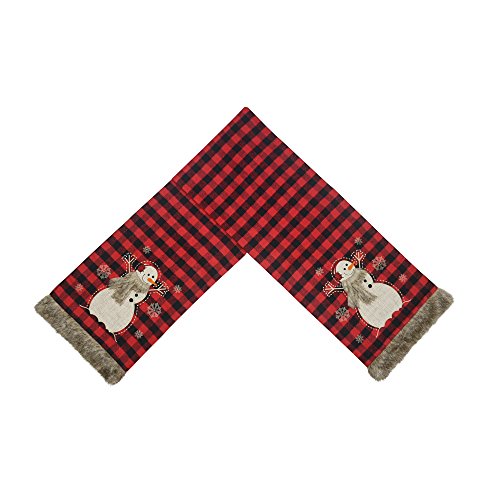Comfy Hour Joyful Holiday Collection 13" x 72" Winter Christmas Snow Flake Soft Fur Edge, Snowman Wearing Scarf Table Runner, Polyester