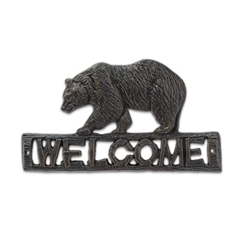 Abbott Collection  27-FOUNDRY-0019 Bear Welcome Sign, Brown/Black