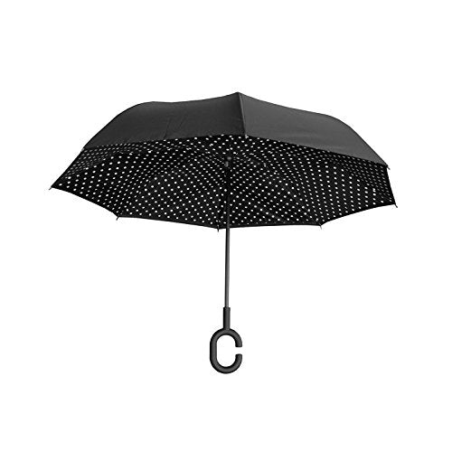 Calla Nufoot Topsy Turvy Inverted umbrella, Black/White Polka Dot