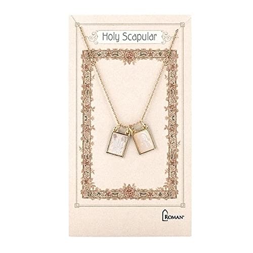 Roman Double Holy Scapular Gold Tone 18 inch Metal and Shell Necklace